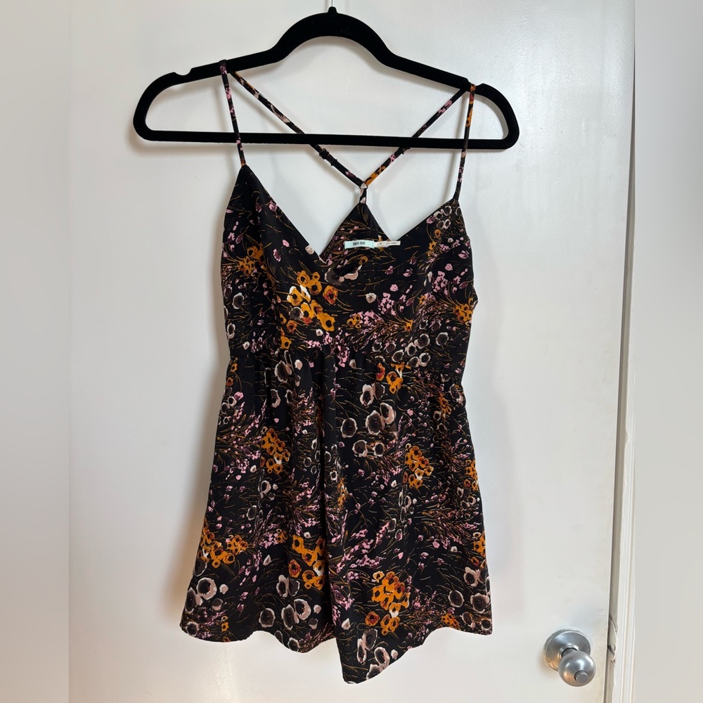 Urban Outfitters Black and Orange Floral Tank Top